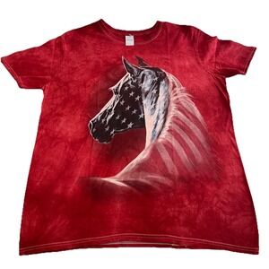 Vintage The Mountain Horse T Shirt Red Tie Dye L 100% Cotton Western Graphic T